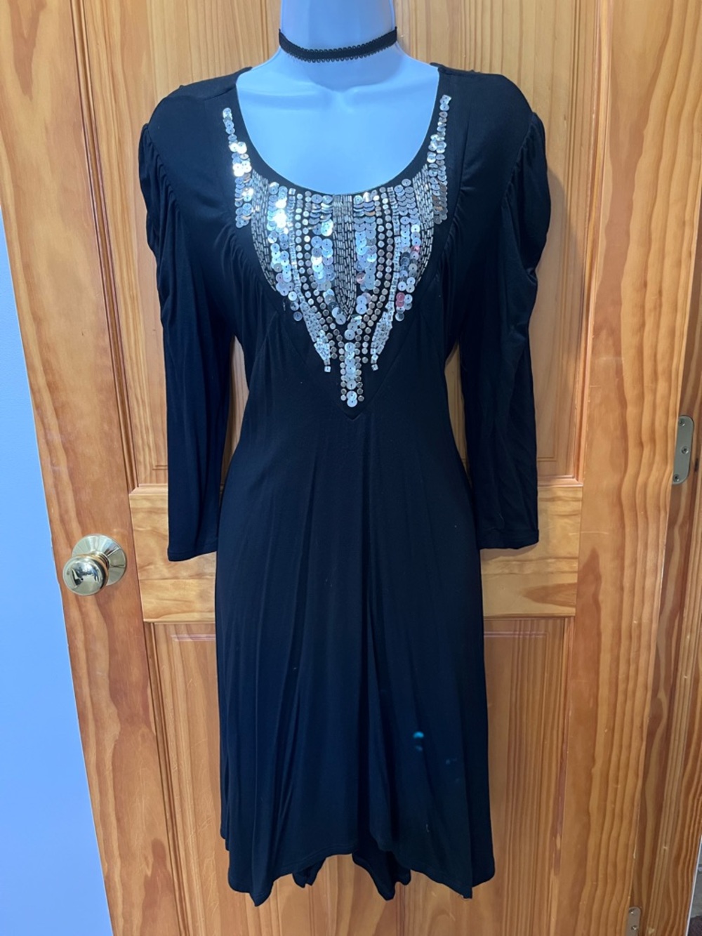 cha cha vente Black  Dress with Beautiful Silver Sequin Embellishments